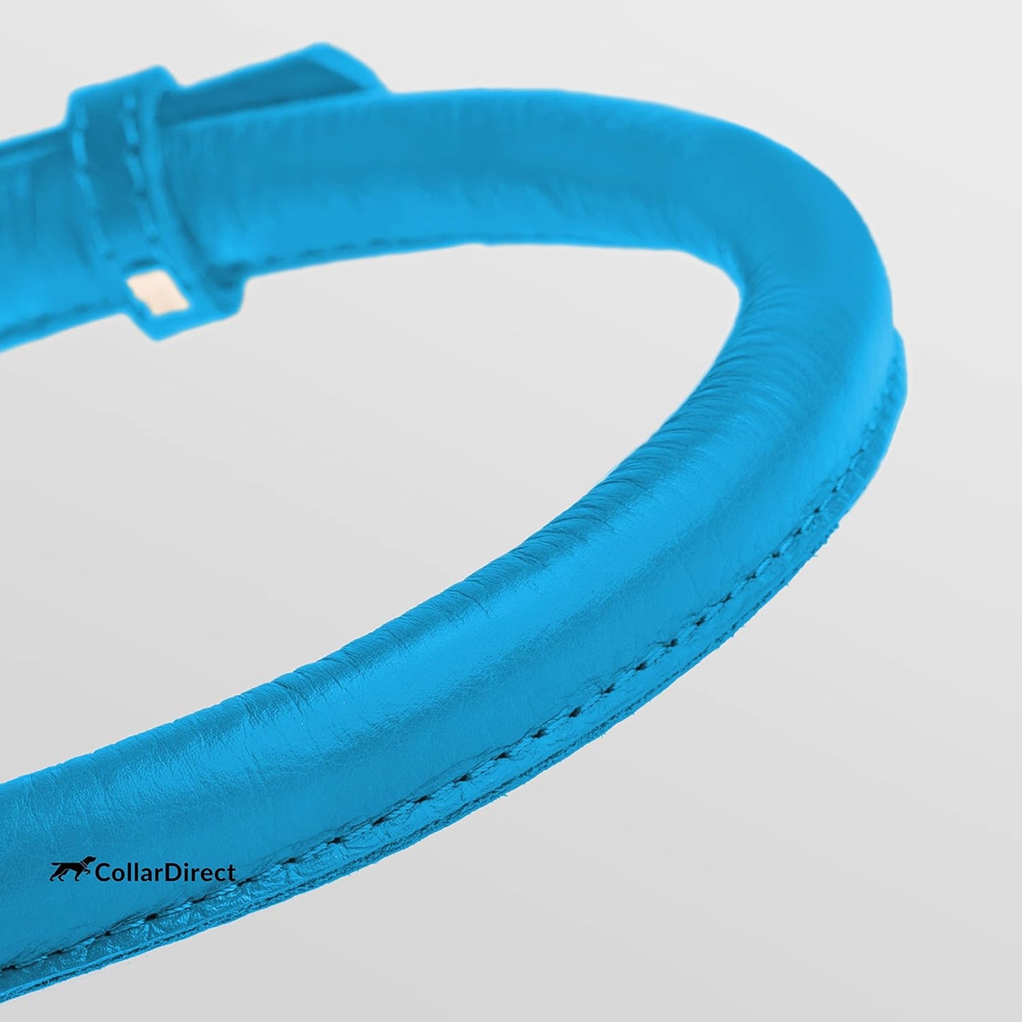 CollarDirect Rolled Leather Dog Collar, Soft Padded Round Puppy Collar, Handmade Genuine Leather Collar Dog Small Large Cat Collars 13 Colors (11-14 Inch, Light Blue Textured)