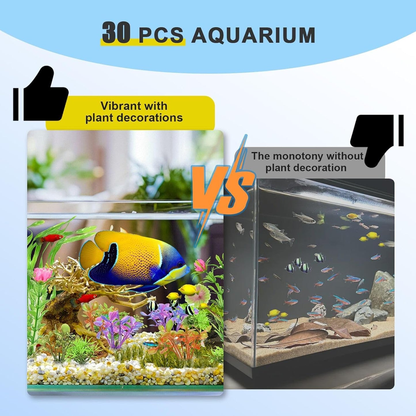 30Pcs Aquarium Plants, Green Fish Tank Plants, Artificial Aquarium Fish Tant Decor Plants, Plastic Water Grass Fish Tank Decorations