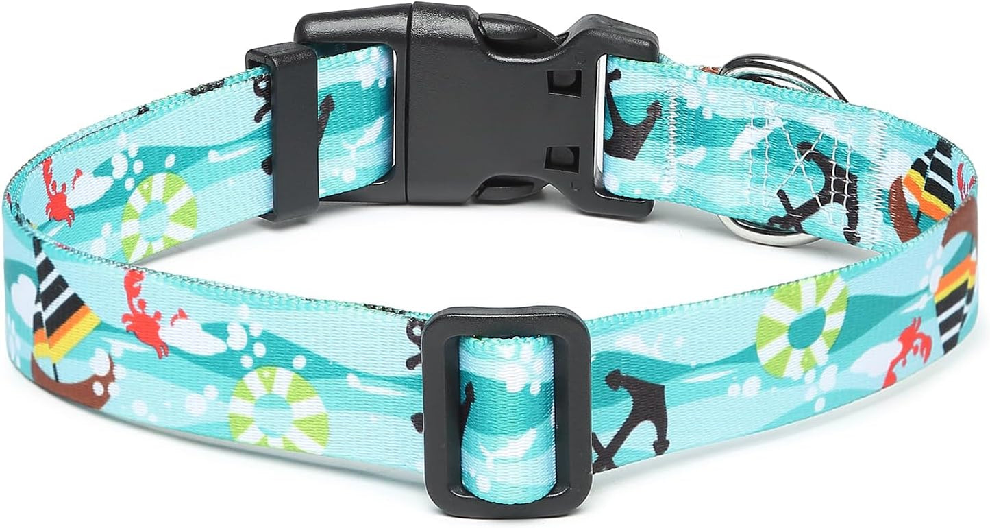 Mercano Adjustable Dog Collar - Special Design Patterns, Soft Nylon Comfortable Durable Pet Collar for Small Medium Large Dogs (L, Sail)