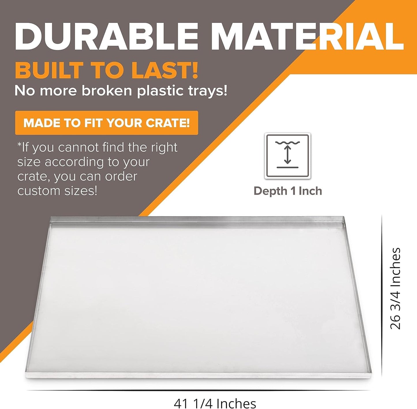 41.25" x 26.75" Metal Replacement Dog Crate Pan Chew Proof Crack Proof Pet Kennel Tray Central Dog Training Crate Pan Pet Supplies, Galvanized, 1" H