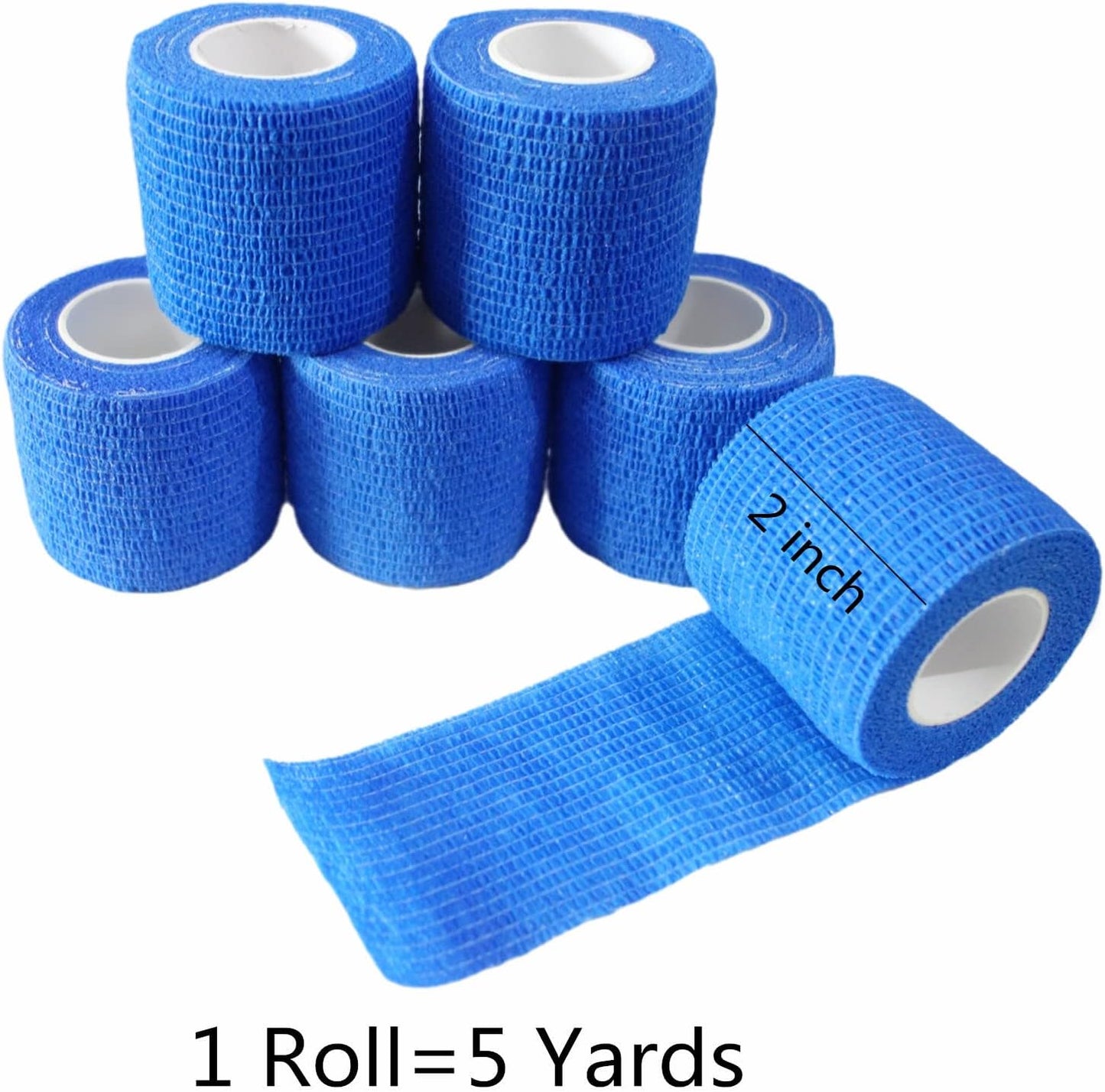 6 Pack 2" x 5 Yards Self Adhesive Bandage Wrap Breathable Cohesive Vet Wrap for Pets, Elastic Self-Adherent Tape for Sports, Wrist, Ankle (Blue)
