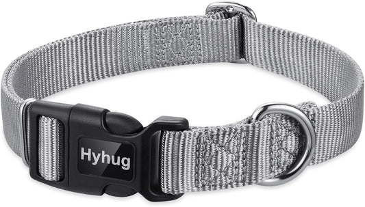 Hyhug Pets Solid Color Classic Regular Heavy Duty Basic Collar for Large Breeds Dogs, Unique Design Adjustment Triglide Slide (Buckle) Can Attached Name Tag Accessories. (Large, Sleet Gray)