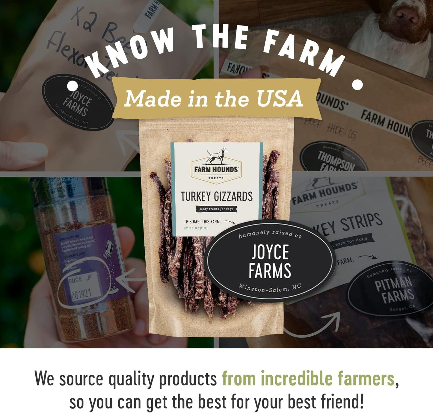 Farm Hounds - Turkey Gizzards - Premium Natural Jerky for Dogs - 100% Humanely Raised Turkey - Break-to-Size - Great for Training & Treats - No Added Fillers - Made in USA - 4oz - 1 Pack