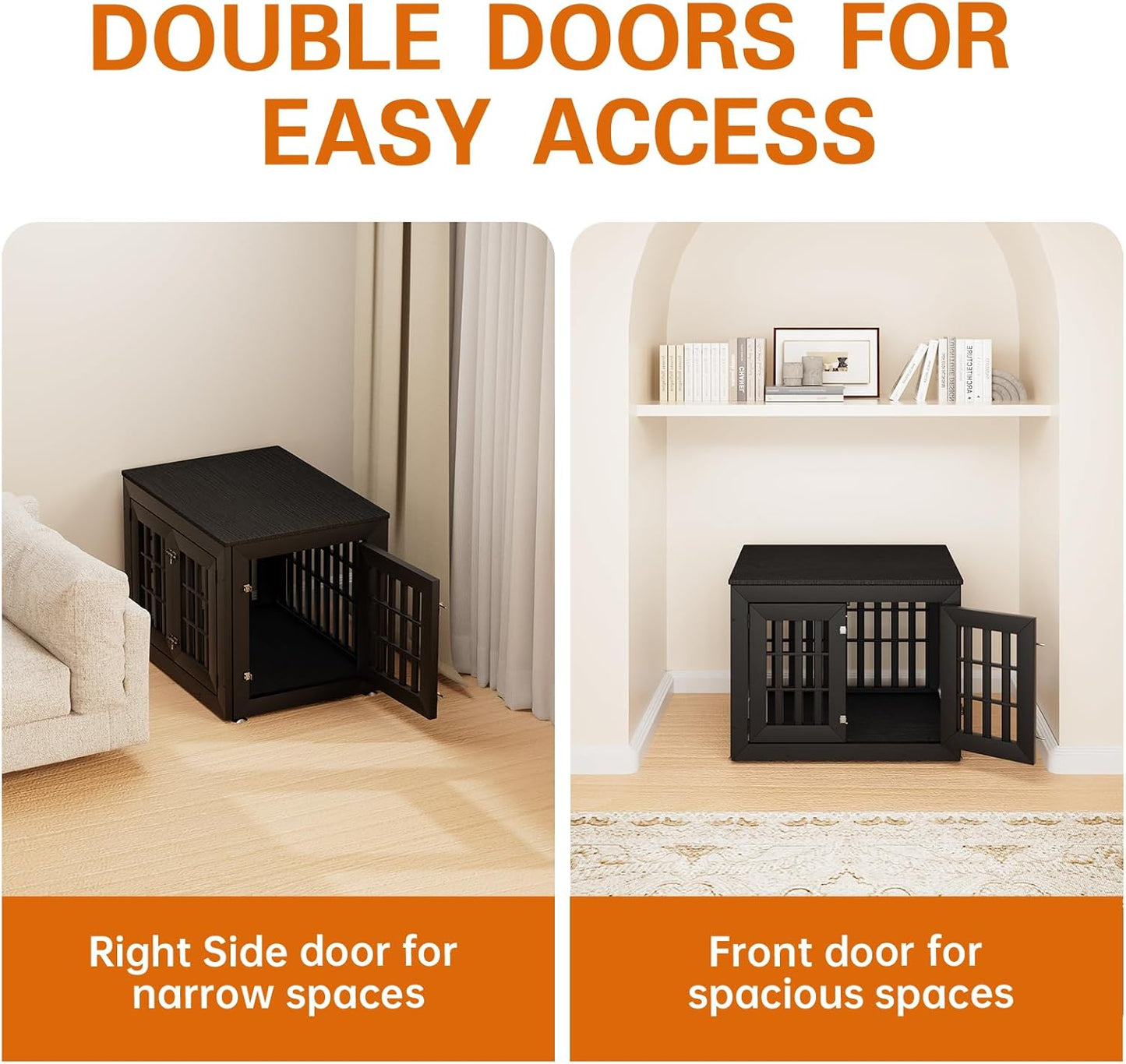 32" Heavy Duty Dog Crate Furniture for Small,Medium and Large Dogs,Rustic Wooden Dog Cage Kennel Indoor Furniture with Waterproof Top,Decorative Pet House Side End Table (Black)