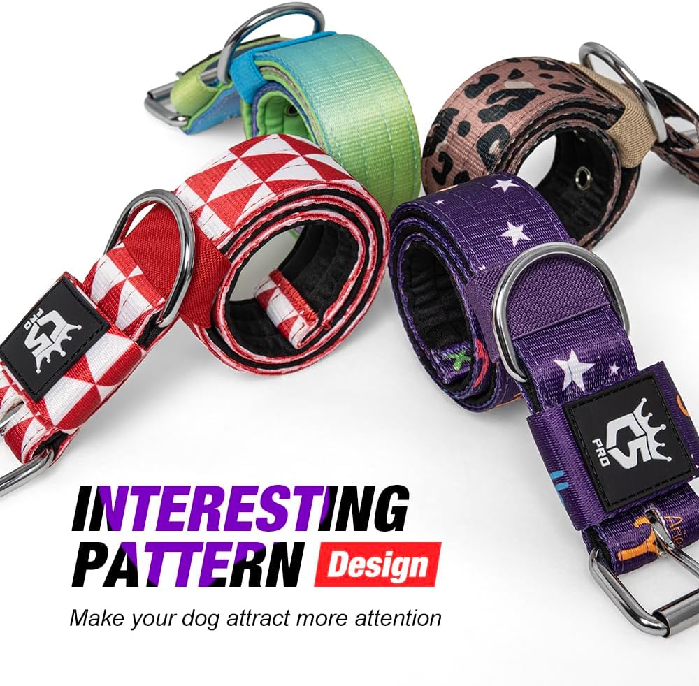 TSPRO Tactical Dog Collar 1.5 Inch Wide Thick Dog Collars with Heavy Duty Metal Buckle, Durable, Strong, Adjustable for Medium to Large Dogs (Geometric M)