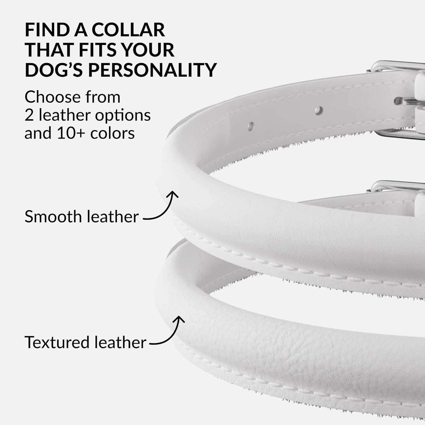 CollarDirect Rolled Leather Dog Collar, Soft Padded Round Puppy Collar, Handmade Genuine Leather Collar Dog Small Large Cat Collars 13 Colors (18-22 Inch, White Smooth)