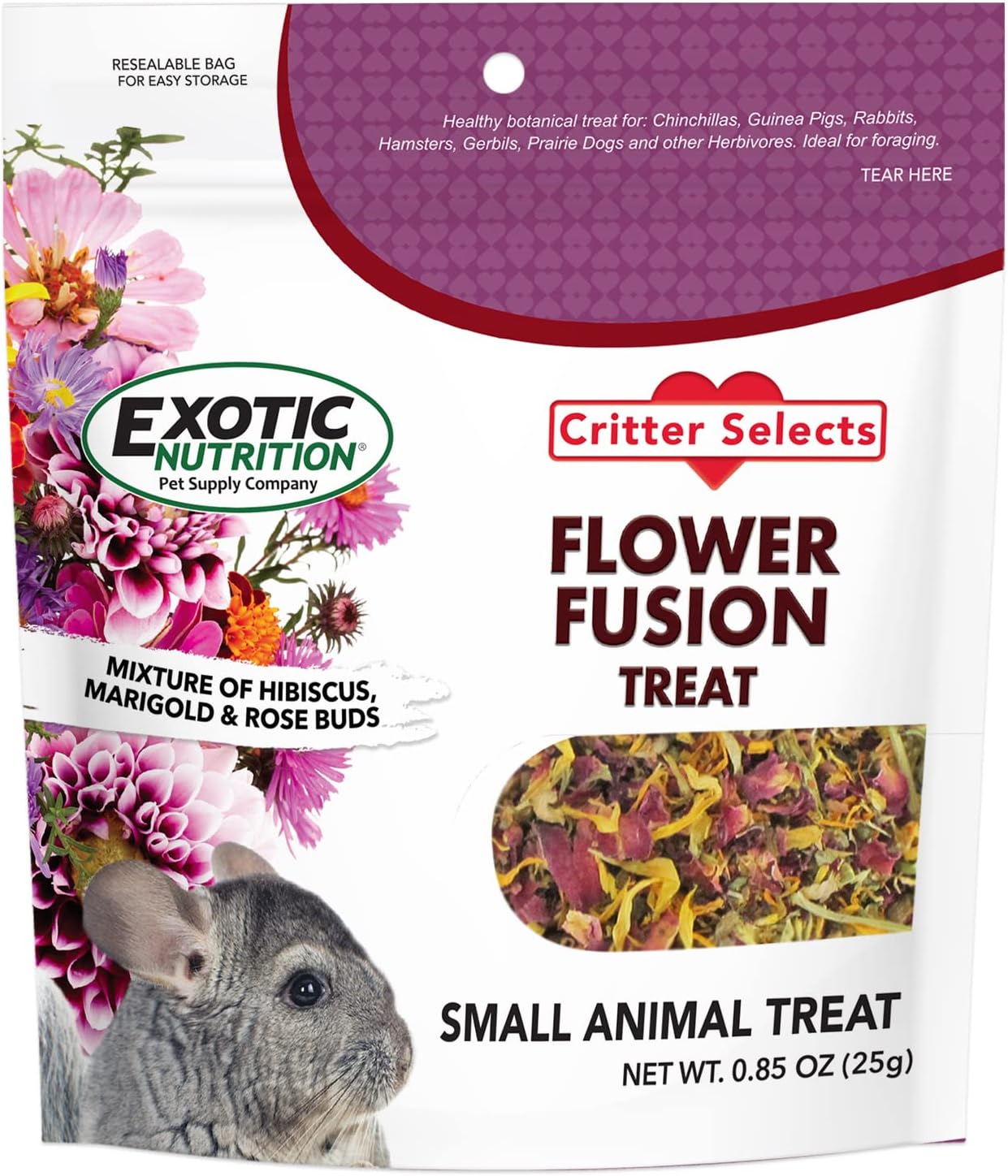 Flower Fusion Treat - Healthy Natural Dried Flower Herbivore Treat - Chinchillas, Guinea Pigs, Rabbits, Prairie Dogs, Degus, Hamsters, Rats, Squirrels, Sugar Gliders & Other Small Pets (0.85 oz)
