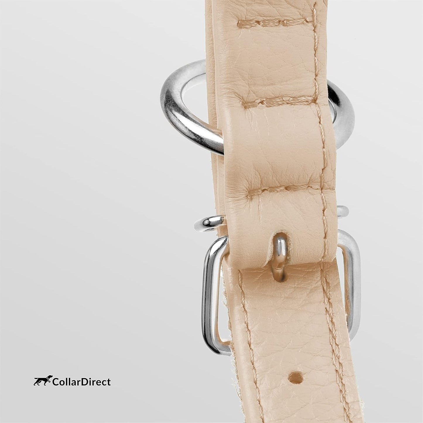 CollarDirect Rolled Leather Dog Collar, Soft Padded Round Puppy Collar, Handmade Genuine Leather Collar Dog Small Large Cat Collars 13 Colors (15-19 Inch, Beige Textured)