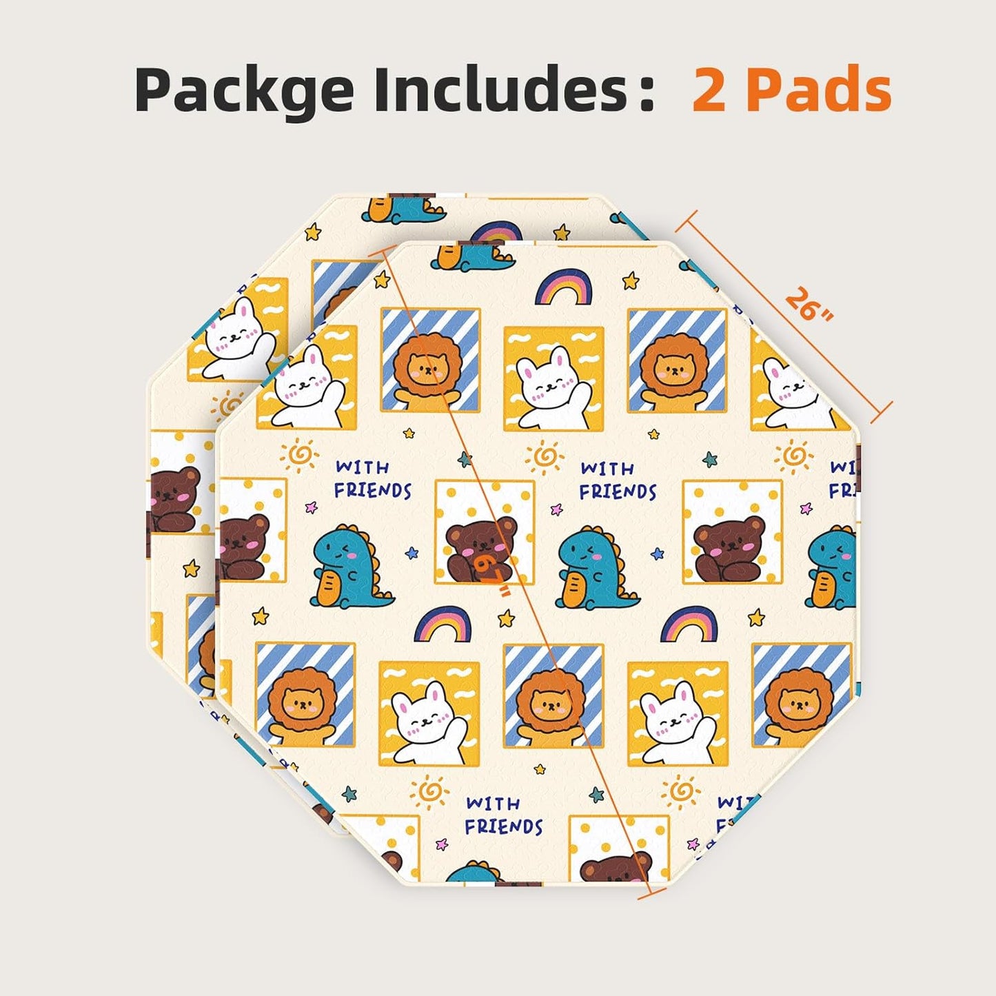 PJYuCien Washable Pee Pads for Dogs 2 Pack, 67" x 26" Octagonal Reusable Pee Pads for Dogs, Leak-Proof Pet Training Pads, Puppy Pads for Non-Slip, Designed for 24/30/36/42'' Width 8 Panels Pen