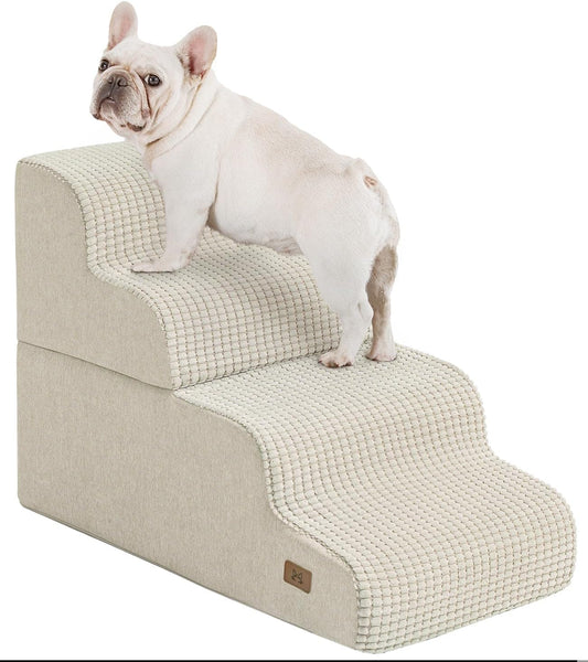 Dog Step for Bed, Dog Stair 4-Step 35D Pet Stair 19.7" H for High Bed or Sofa Non-Slip Balanced Pet Step Indoor, Beige