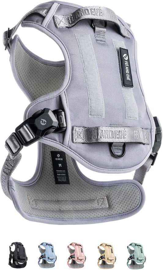 2025 New Edition, Fei & Eve MagEase Dog Harness - 3-Second Magnetic Buckles | 3-Point No-Pull Control | Heavy-Duty 900D Nylon | Dual Safety Handles | Breathable Mesh | Adjustable Fit | Medium, Gray