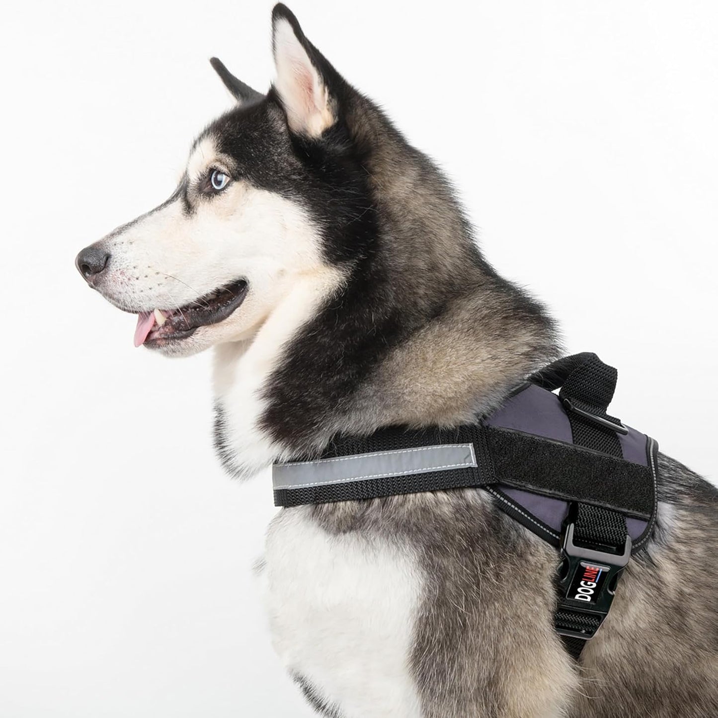 Dogline Dog Harness, Reflective No-Pull Adjustable Vest with Handle for Walking, Training, Breathable, No - Choke Harness for Small, Medium or Large Dogs Room for Patches Girth 15 to 18 in Grey