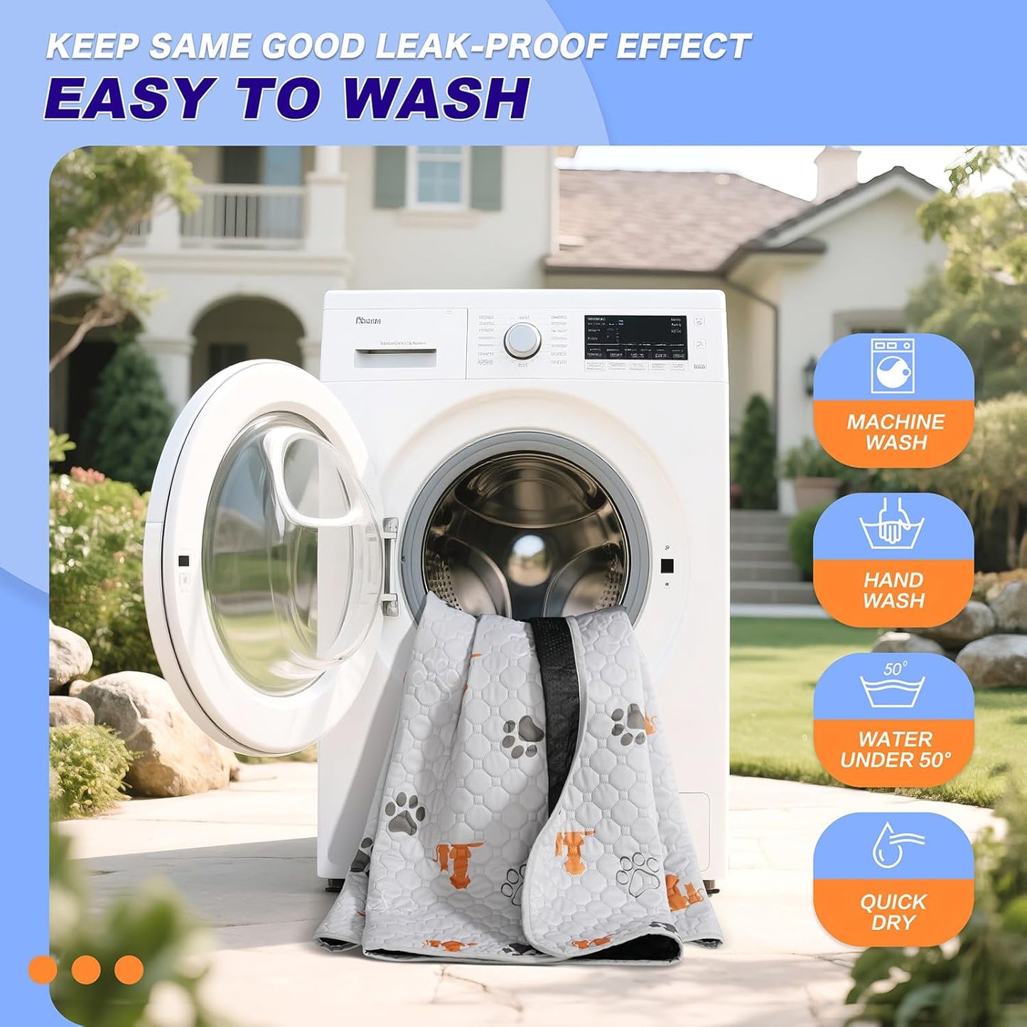 Washable Pee Pads for Dogs, 2 Pack Absorbent Reusable Training Dog Pads Pet Puppy Pads, Non-Slip Potty Pads for Whelping, Playpen, Crate, Bed, Orange, 24"x24"