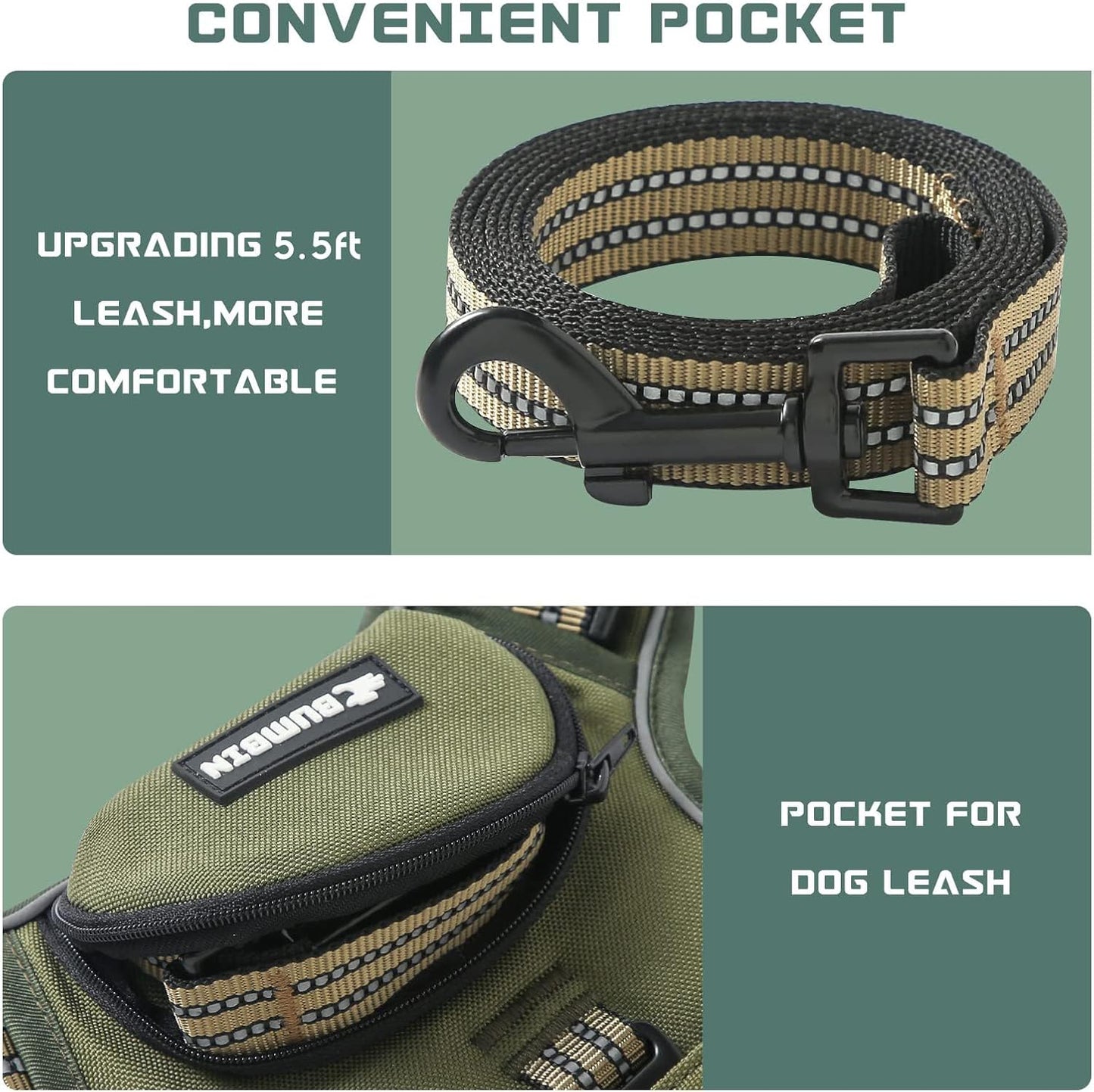 No Pull Dog Harness for Small Dogs, Adjustable No Choke Pet Vest with Dog Leash Fit Smart Reflective Pet Walking Harness for Training Easy Control Soft Handle Green S