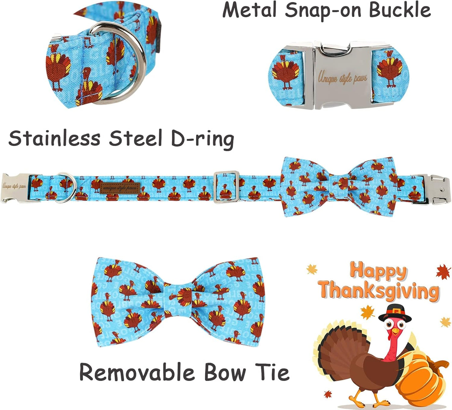 Unique style paws Christmas Dog Collar with Bow Tie Red Elk Cotton Collar Adjustable Puppy Collar for Small Medium Large Dogs-XL