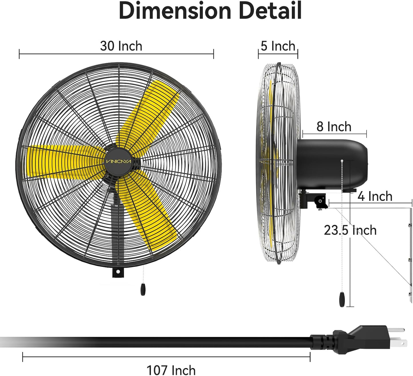 30 Inch Industrial Wall Mount Fan Oscillating with 2 Pack, 8900 CFM Commercial Metal Wall Fans with Poweful Motor, 3 Speed, Heavy Duty Construction Indoor for Warehouse, Workshops UL Listed
