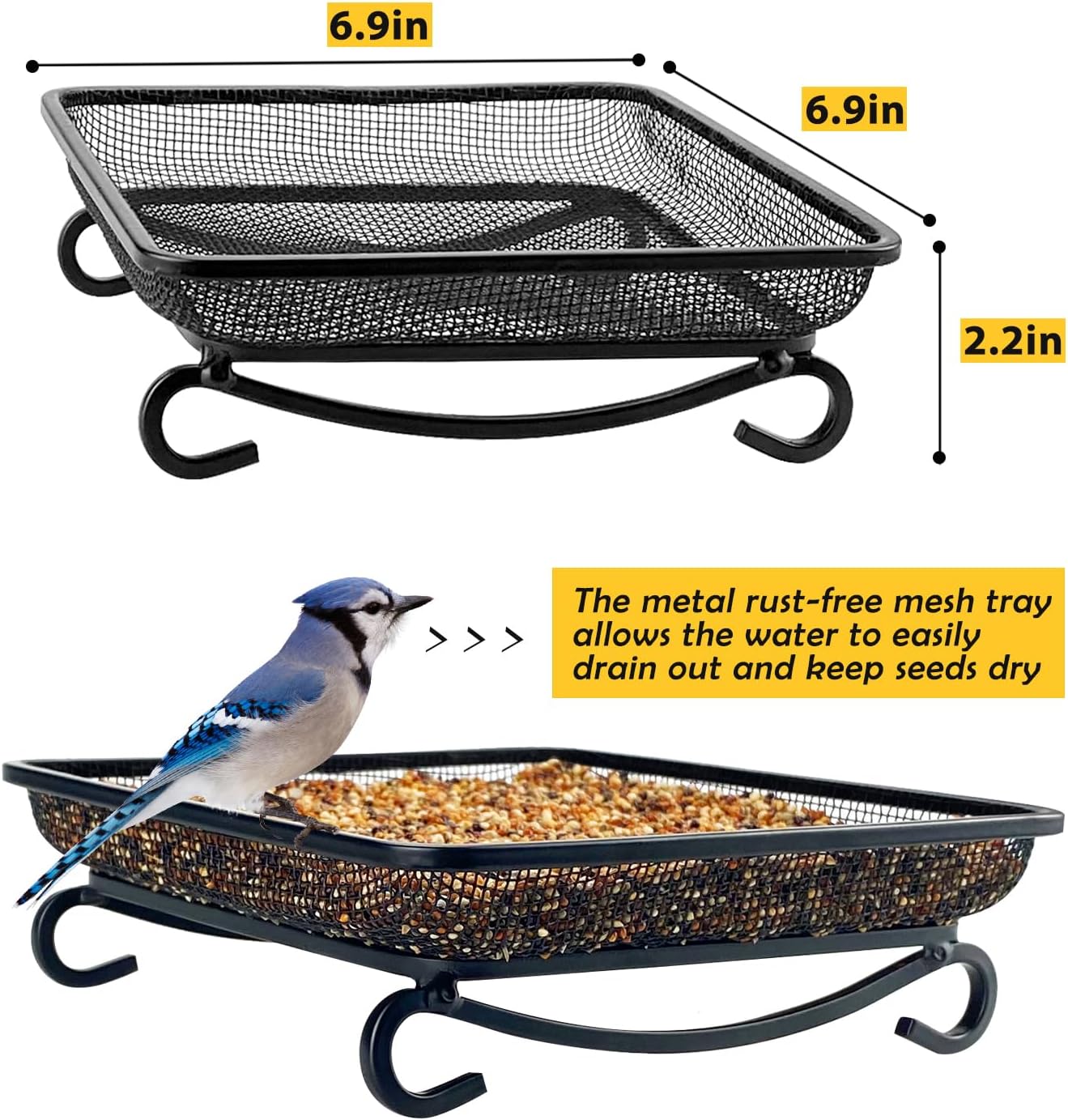 MIXXIDEA Ground Platform Bird Feeder Metal Seed Tray for Outside Garden Wild Bird Feeders with Drainage Holes Great Attracting for Birds and Squirrels, Wonderful Decoration for Backyard – Pack of 2