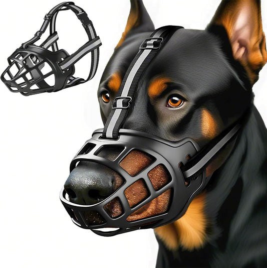 Dog Muzzle, Breathable Basket Muzzles for Small Medium Large Sized Dogs, Adjustable Humane Cage Mouth Cover for Scavenging Grooming Biting Chewing, Allows Panting and Drinking(Soft Rubber, L)