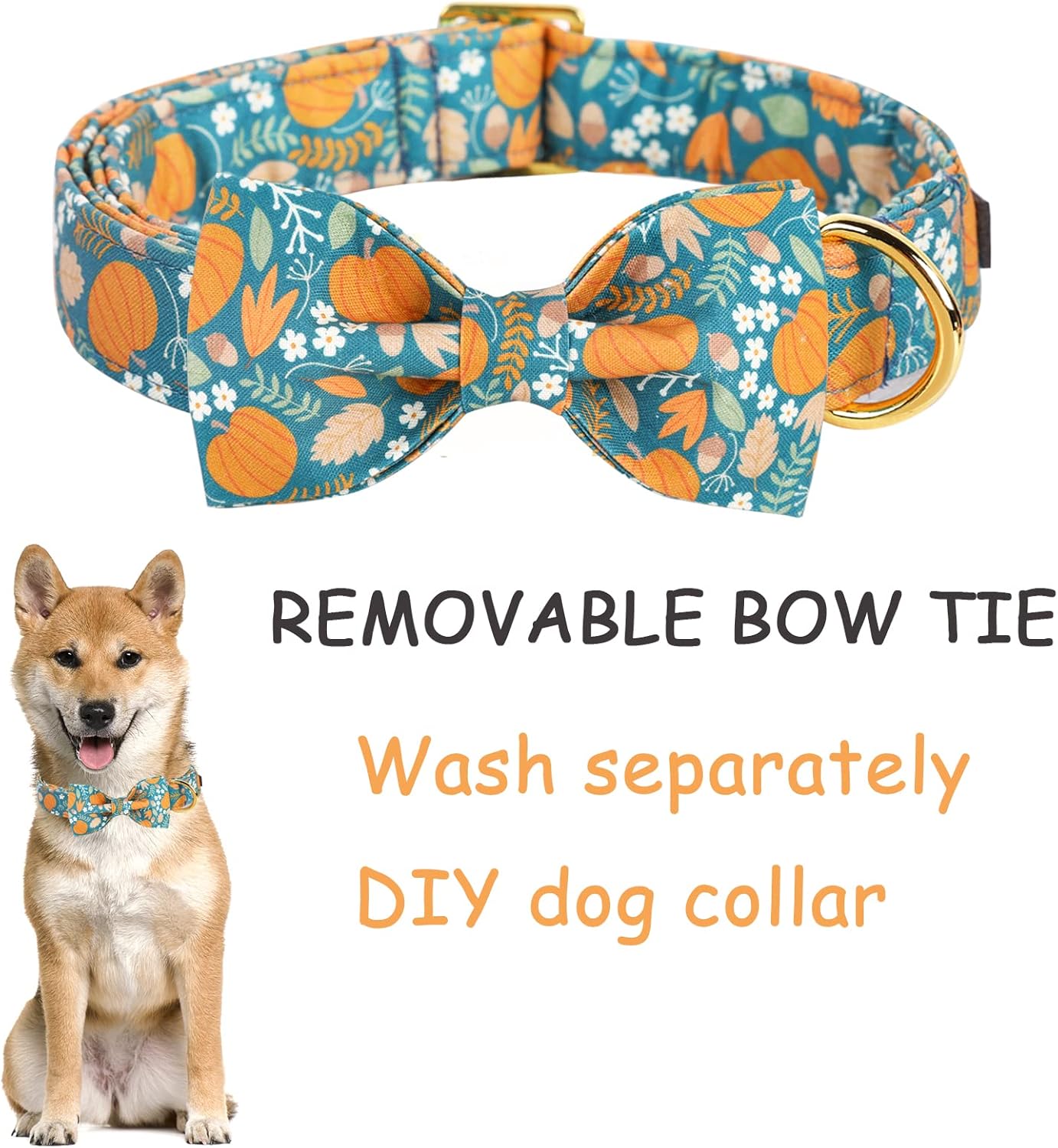 Unique style paws Halloween Dog Collar with Bow Tie Pumpkin Cotton Collar Adjustable Puppy Collar for Small Medium Large Dogs-M