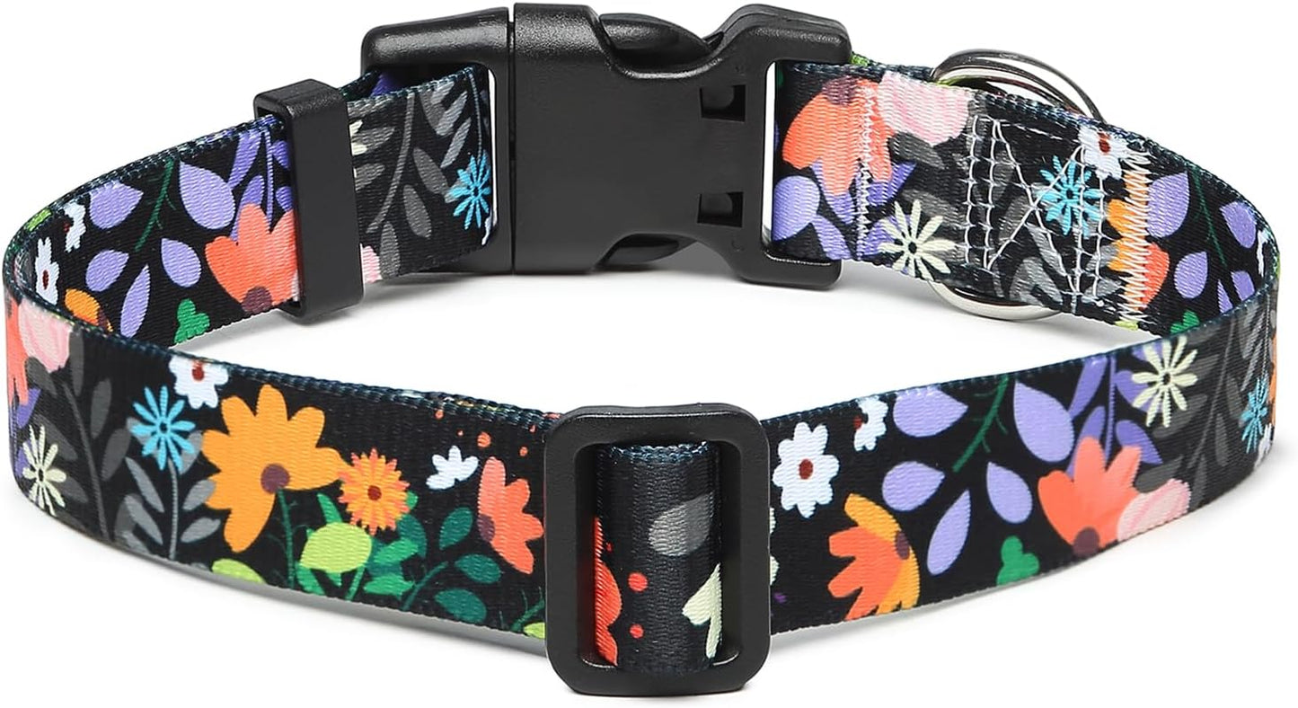 Mercano Adjustable Dog Collar - Special Design Patterns, Soft Nylon Comfortable Durable Pet Collar for Small Medium Large Dogs (S, Floral Orange)