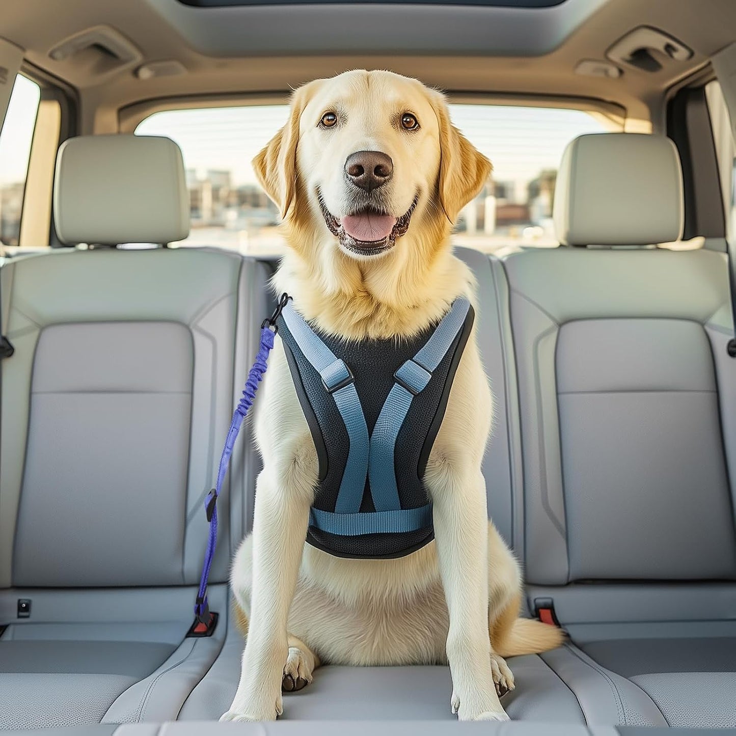 3 Pack Thickened Dog Seat Belt, Set Retractable Dog Car Adjustable Seatbelts for Vehicle Nylon Pet Safety Heavy Duty & Elastic & Durable Car Harness for Dogs, Blue