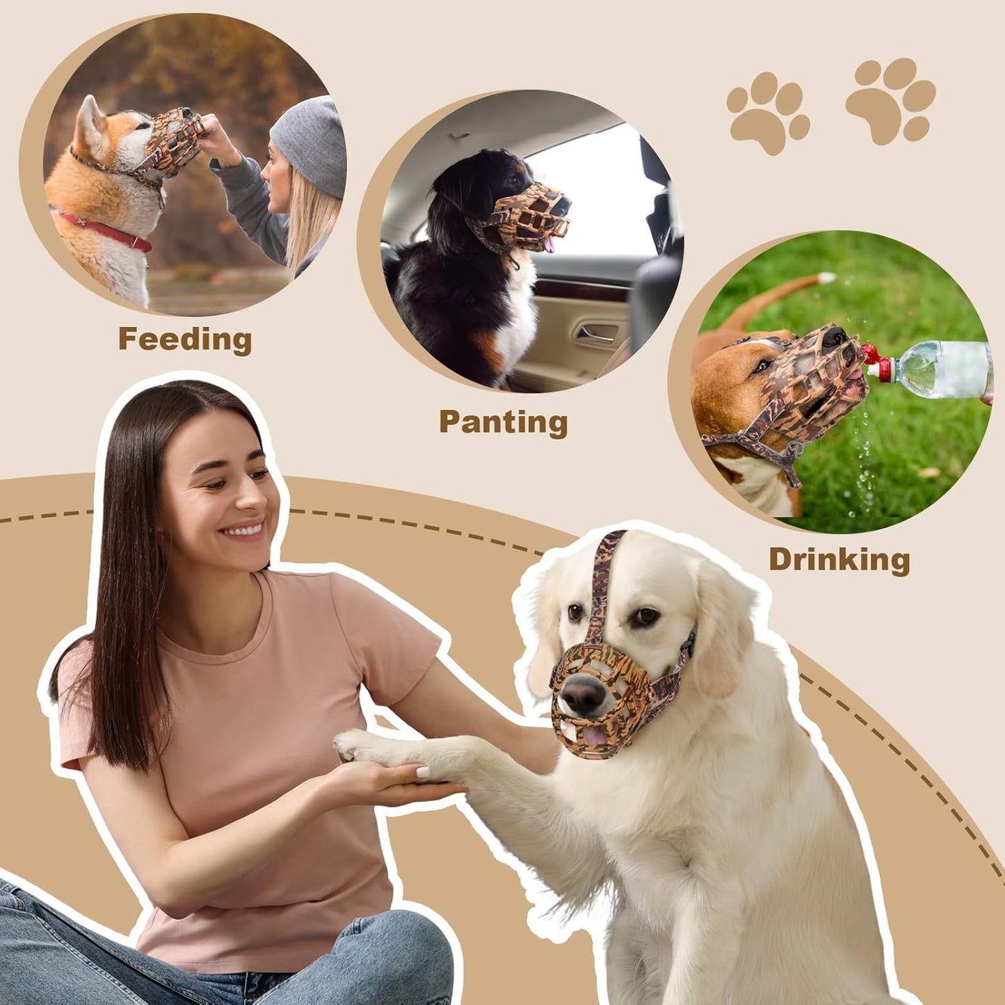 Basket Muzzle to Prevent Biting, Dog Muzzle for Large Medium Small Dogs Allows Panting Drinking Anti Chewing, Perfect for Grooming Trimming Training and Aggressive Reactive Dogs (Brown, Size 4)