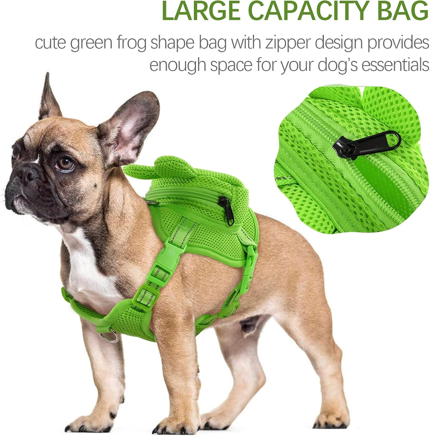 IDOMIK Dog Backpack Harness, No-Pull Dog Backpack with D-Ring for Small Medium Dogs, Cute Self Carrier Backpack for Dogs to Wear, Adjustable Doggy Backpacks for Traveling Camping Hiking, Frog, M