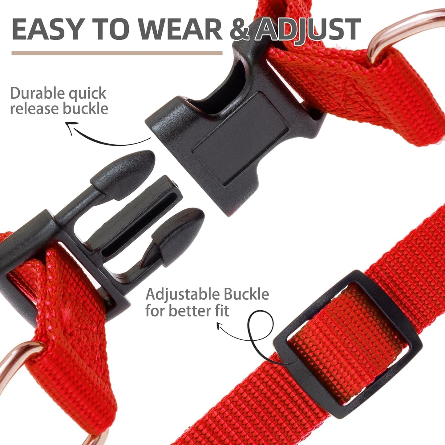 PUPTECK No Pull Dog Harness Soft Adjustable Basic Nylon Step in Puppy Vest Outdoor Walking with ID Tag and A-ir Tag Case, Red, L