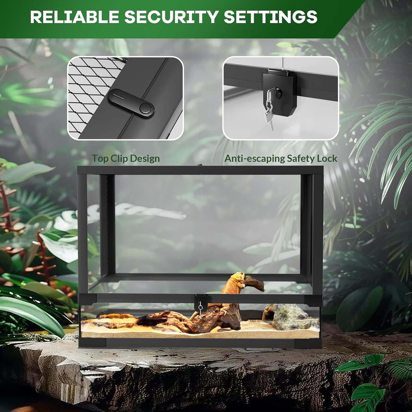24" X 18" x 18" Reptile Tall Glass Terrarium Rainforest Habitat Double Hinge Door with Screen Ventilation 34 Gallon Reptile Terrarium Easy Assembly for Lizard Tortoise Snake