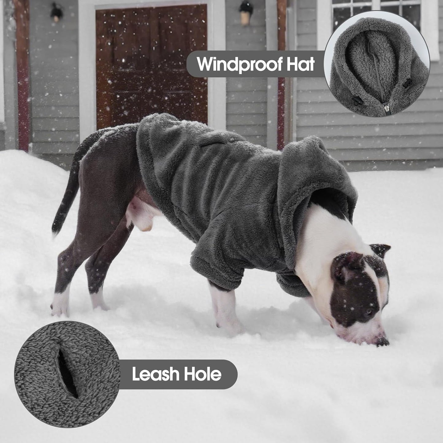 IDOMIK Fuzzy Dog Sweater with Adjustable Hood, Warm Fleece Dog Sweater Hoodie with Harness Hole & Pocket, Pullover Sweaters for Large Dogs, Fuzzy Hooded Sweatshirt for Fall Winter Christmas,Grey,3XL