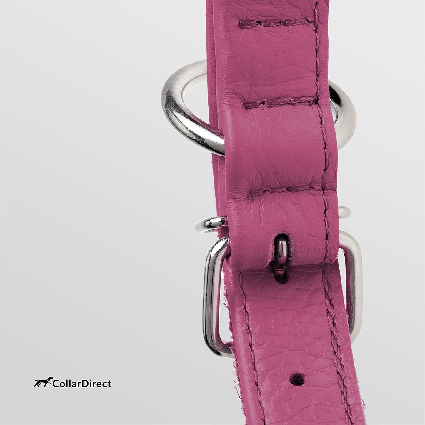 CollarDirect Rolled Leather Dog Collar, Soft Padded Round Puppy Collar, Handmade Genuine Leather Collar Dog Small Large Cat Collars 13 Colors (15-19 Inch, Pink Textured)