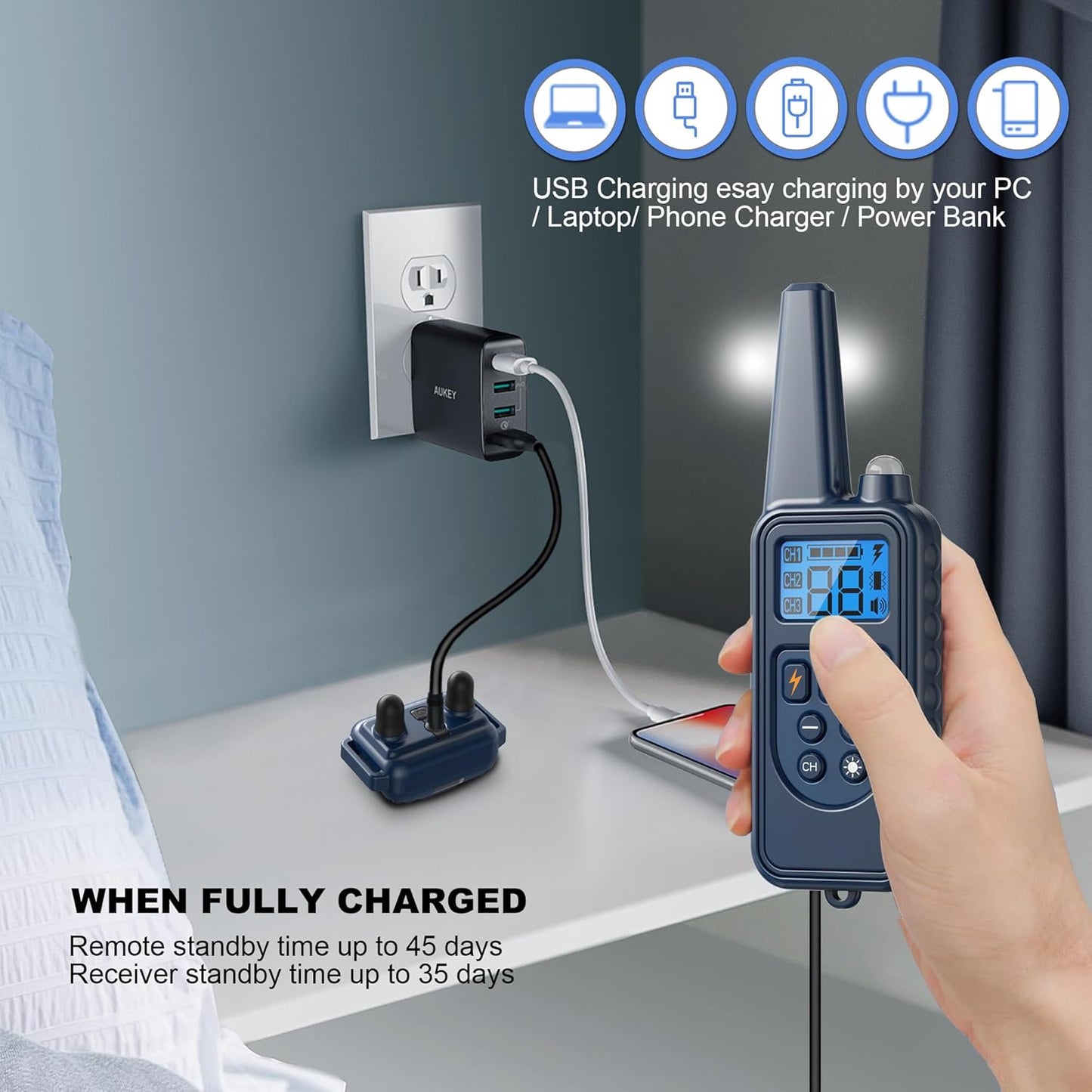 Electronic Dog Collar with Remote, 2600ft Waterproof Dog Training Collar for Smal Medium Large Dogs, Beep, Vibration, Shock (1-99) Modes, LED Light, for 5-120Lbs Dogs