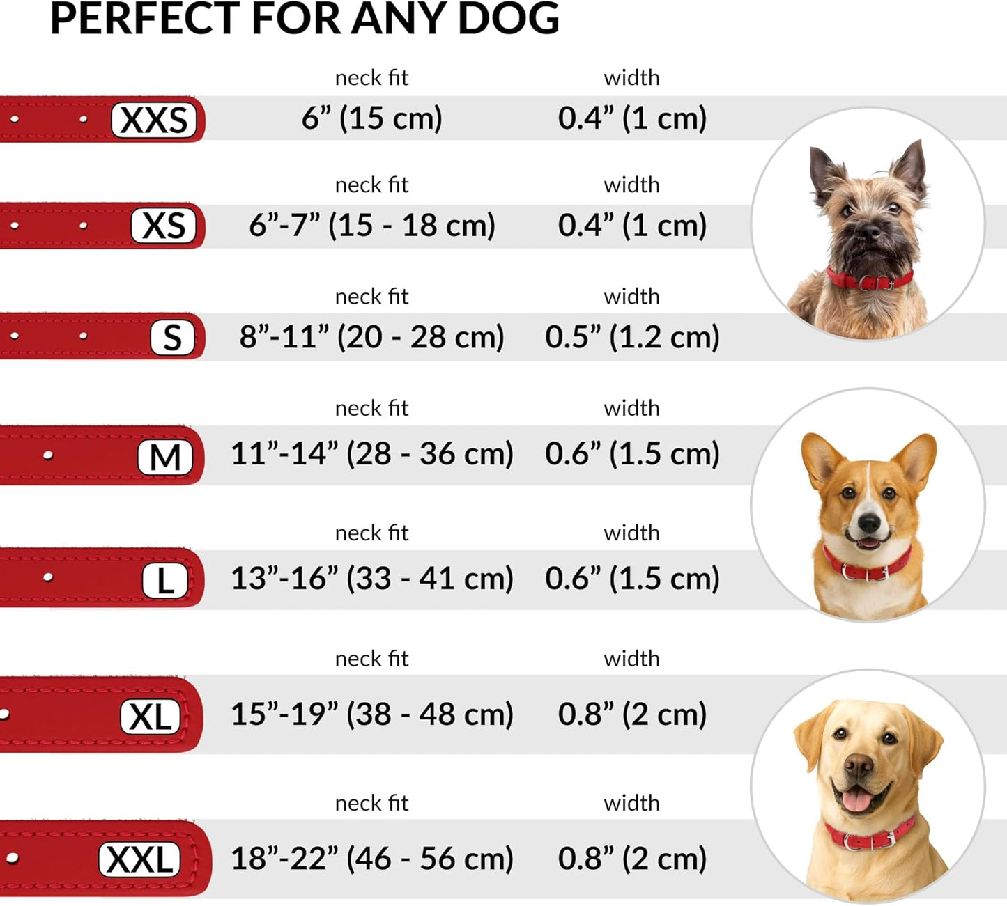 CollarDirect Rolled Leather Dog Collar, Soft Padded Round Puppy Collar, Handmade Genuine Leather Collar Dog Small Large Cat Collars 13 Colors (11-14 Inch, Red Smooth)