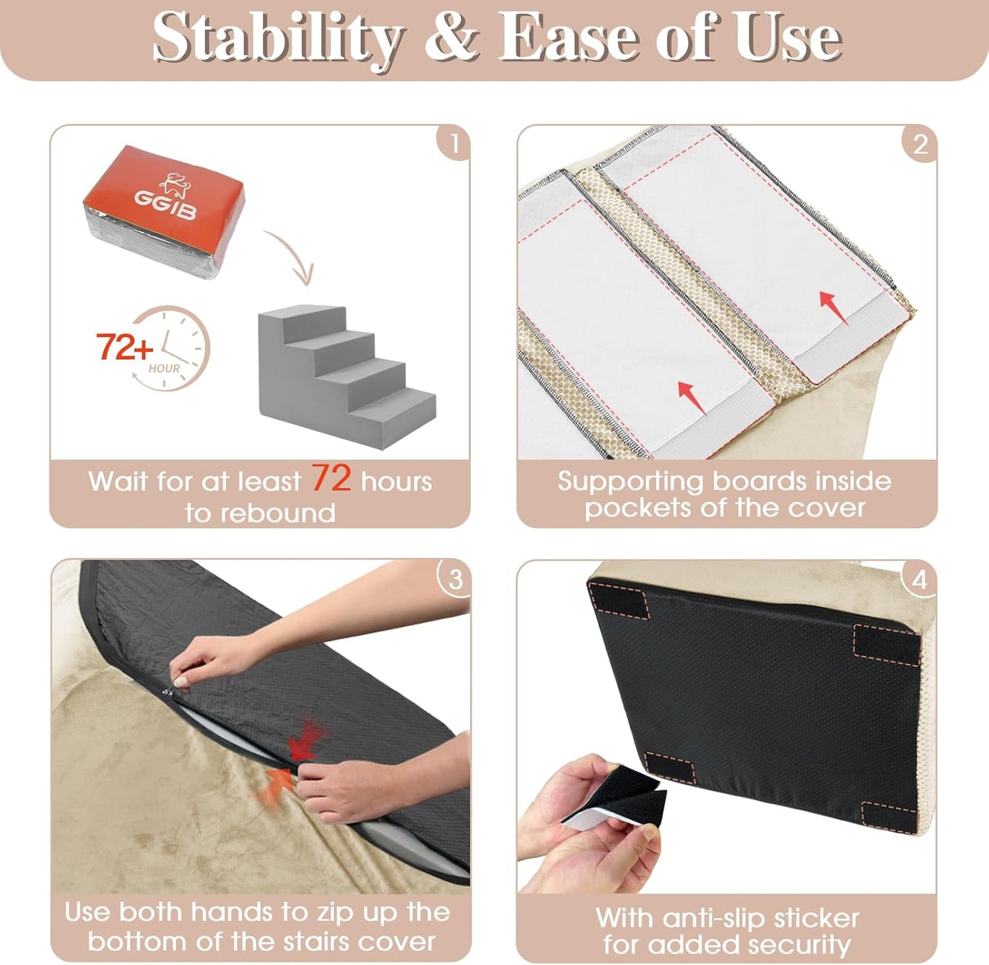 GGIB Dog Stairs for Small Dogs Pet Stairs for Sofa Couch Dog Ramp Pet Steps with Removable Washable Cover, Beige, 22" H, 5-Step