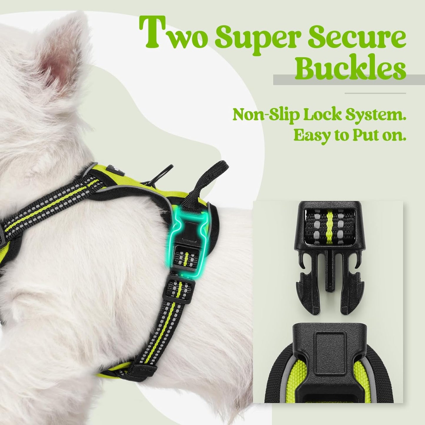 rabbitgoo Dog Harness No Pull with 2 Leash Clips, Adjustable Soft Padded, Reflective Oxford No Choke Pet Vest with Easy Control Handle for Puppy, Green, XS