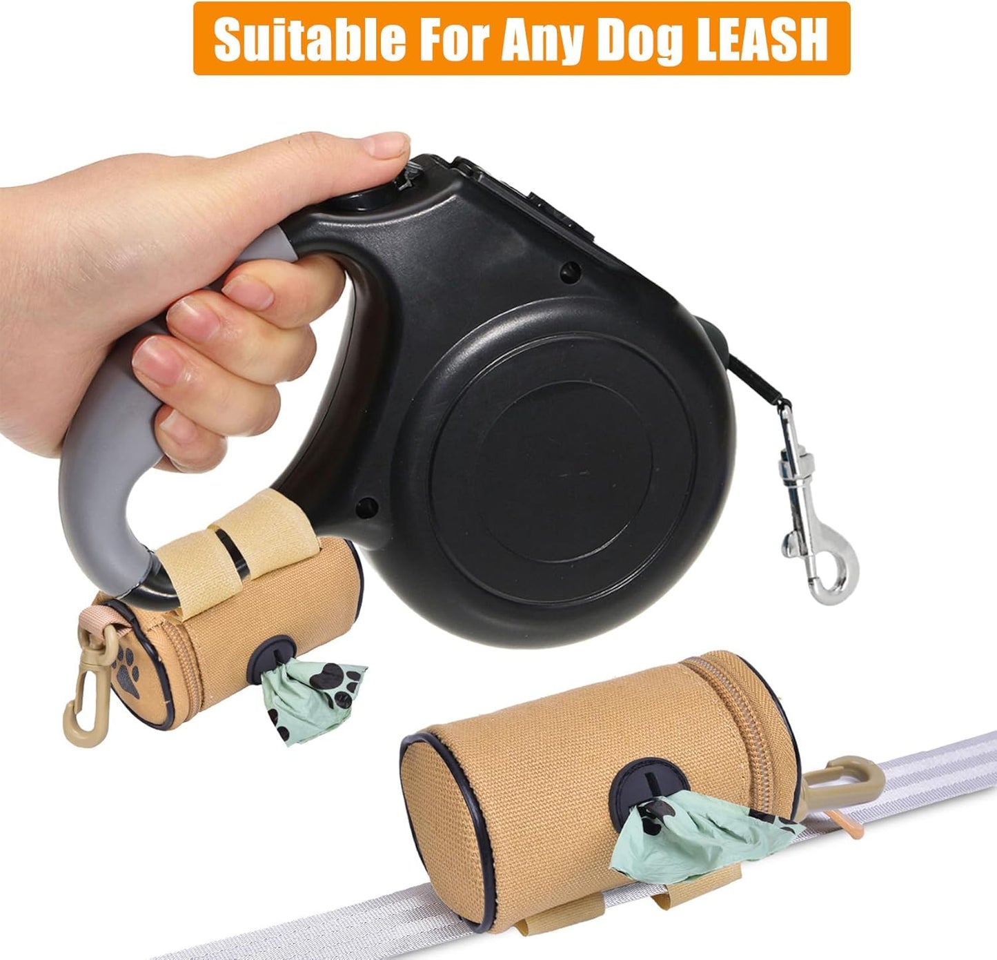 Dog Waste Bag Dispenser Dog Poop Bag Dispenser for Leash Accessory dog Poop Bag Holders Fits Dog Leash Include Hand Free Holder, Khaki, No-KaqiXYB