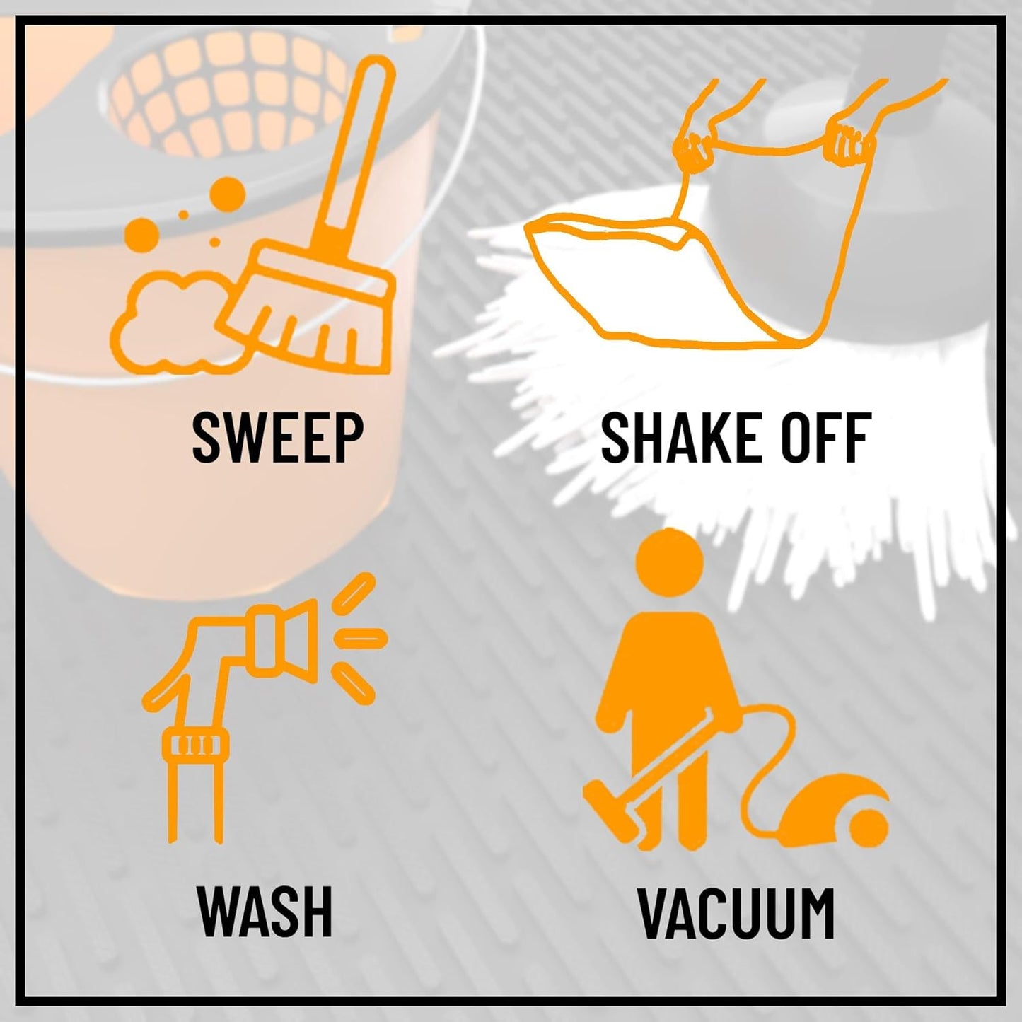 Indoor/Outdoor Hose-Wash Ribbed Design Non-Slip Rubber 3x5 Modern Area Rug for Living Room, Bedroom, Dining Room, Office, 35" x 60", Black