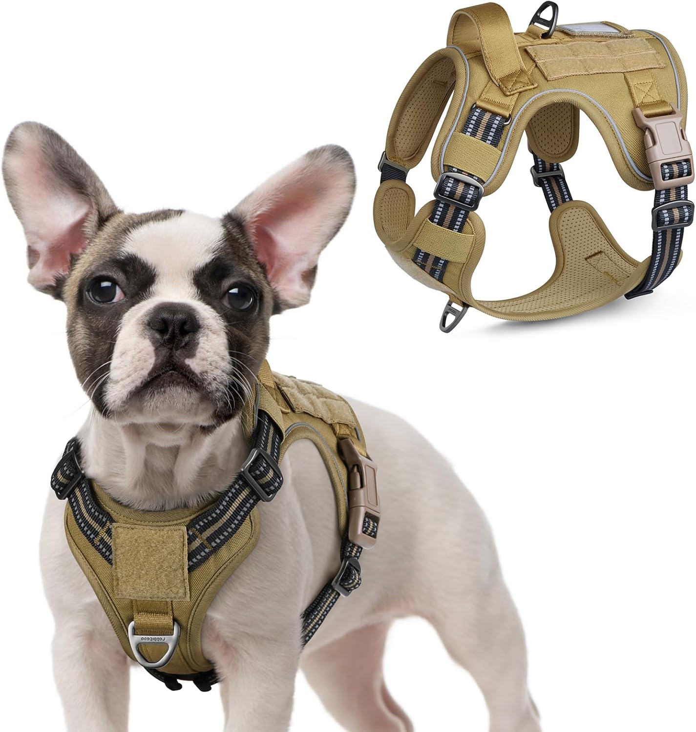 rabbitgoo Tactical Dog Harness for Small Dogs, No Pull Military Service Vest with Handle & Molle, Easy Control for Training Walking, Adjustable Reflective Straps, Brown, S