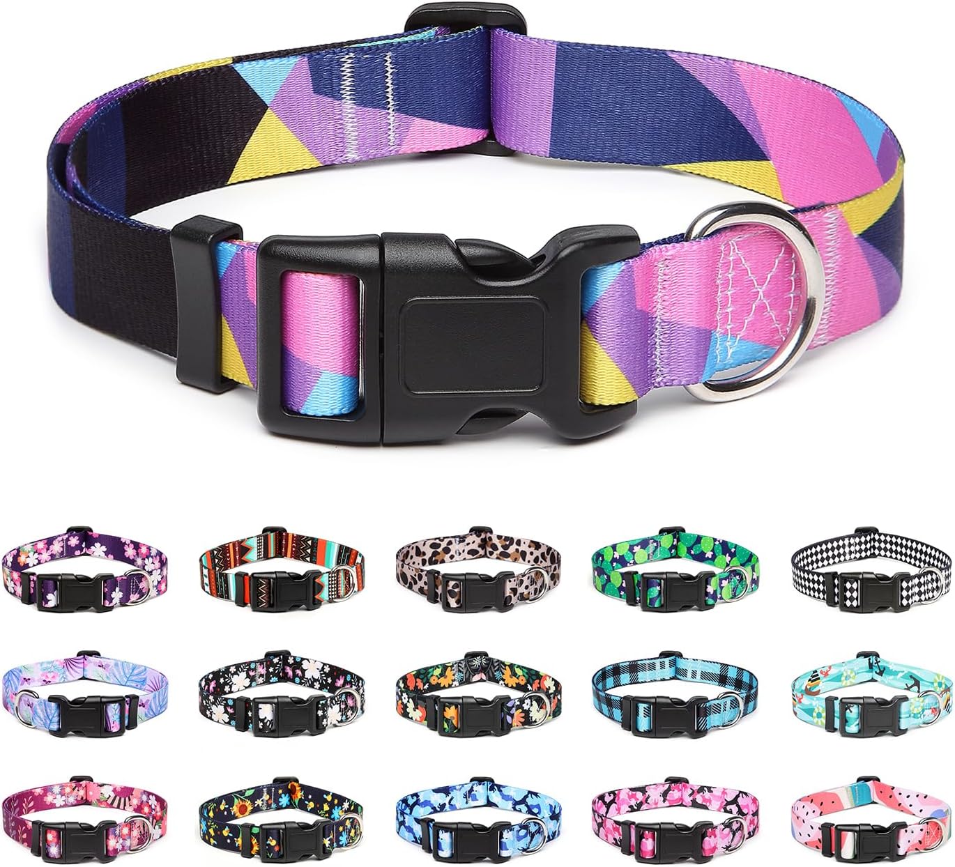 Mercano Adjustable Dog Collar - Special Design Patterns, Soft Nylon Comfortable Sturdy Pet Collar for Small Medium Large Dogs (XS, Geometry Purple)