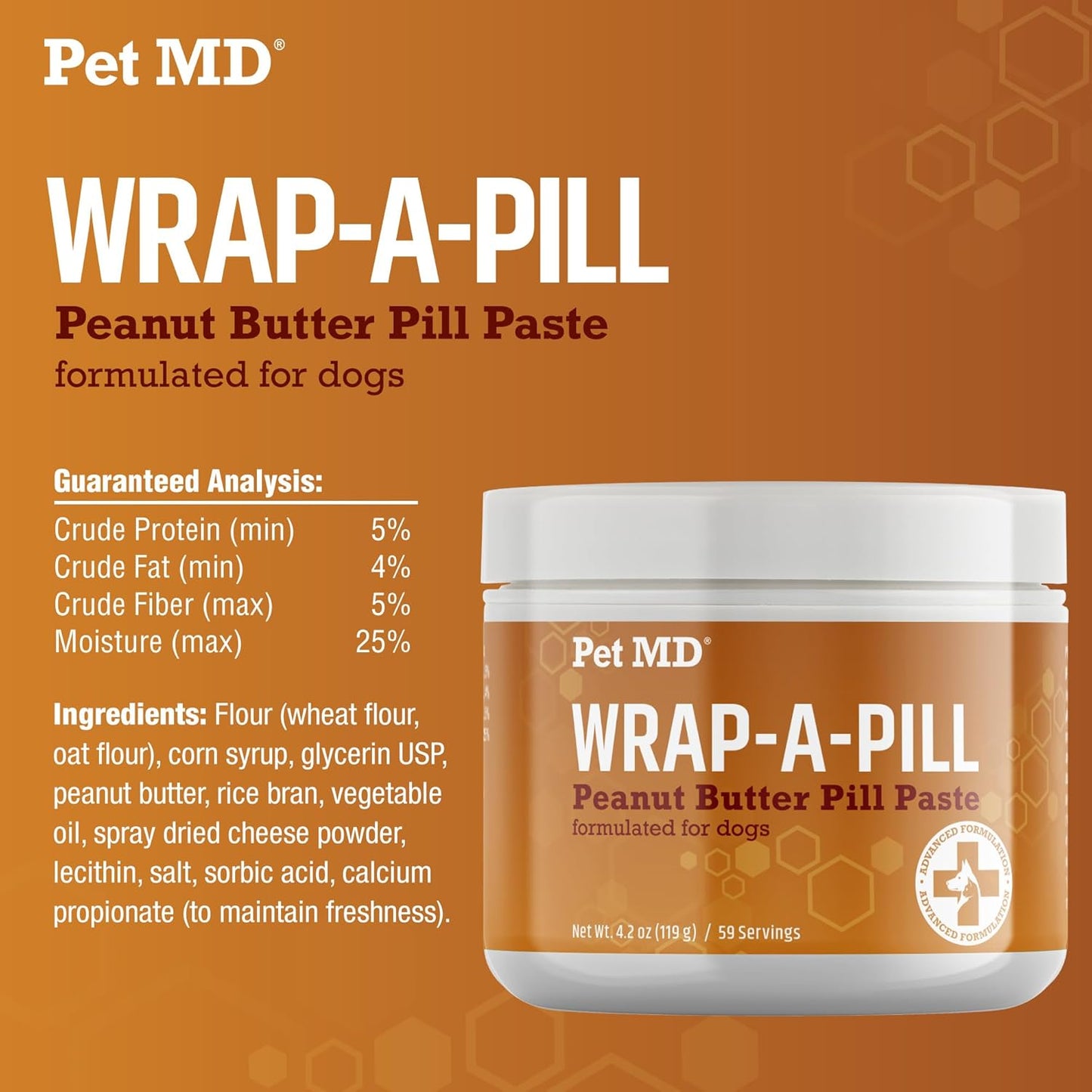 Pet MD Wrap A Pill Peanut Butter Flavored Pill Paste for Dogs - Make a Pocket to Hide Pills and Medication for Pets - 59 Servings