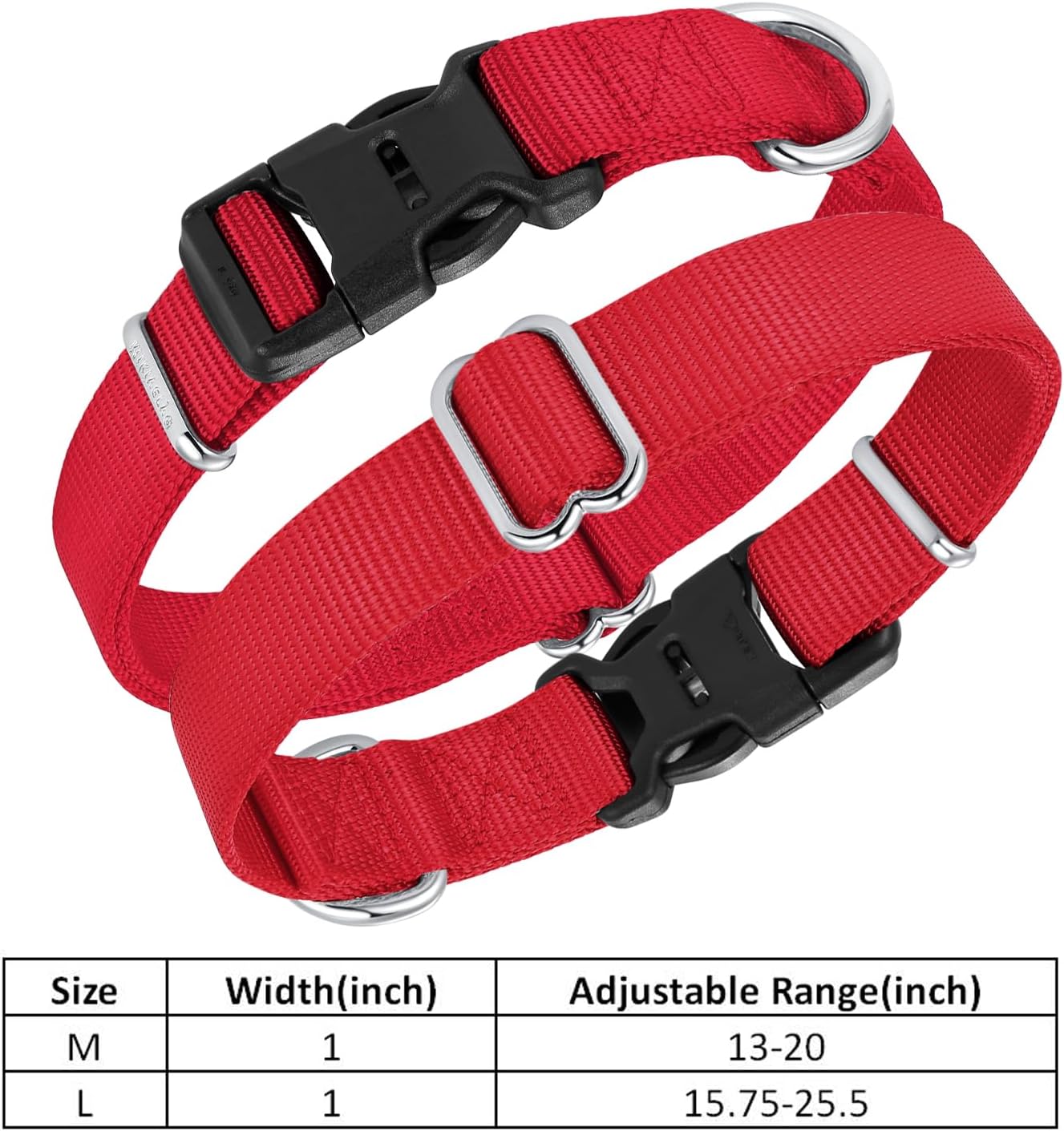 Mikivery Nylon Dog Collar with Quick Release Buckle Soft Adjustable Sturdy for Small Medium Large Dogs Red,L