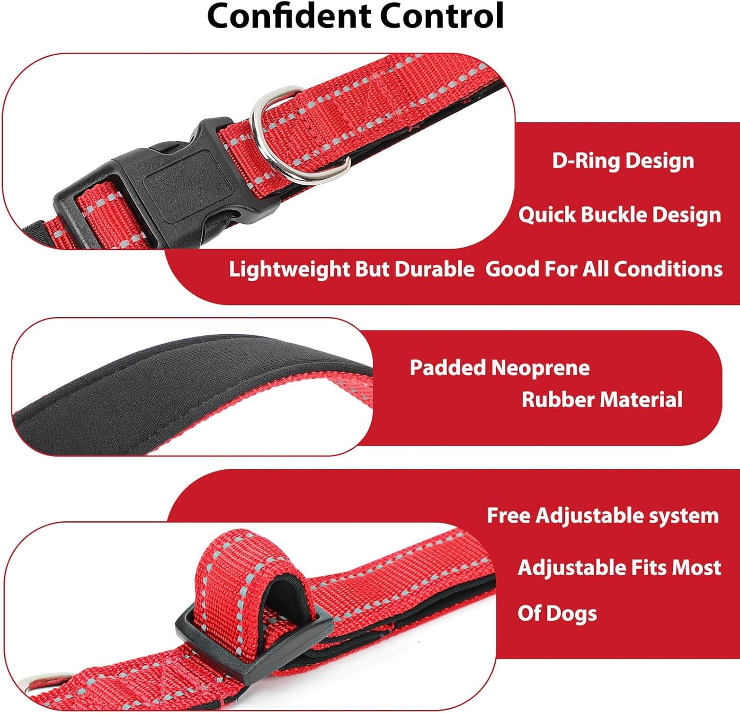 Reflective Dog Collar Padded with Soft Neoprene Breathable Quick Release Basic Dog Collars for Medium Large Dogs Red Boy Girl