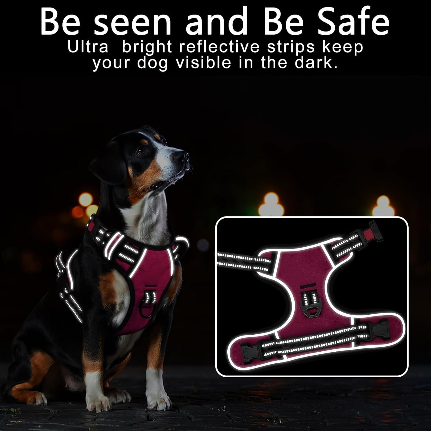 Timos No Pull Dog Harness, No Choke Front Lead Dog Reflective Harness, Adjustable Soft Padded Pet Vest with Easy Control Handle for Small Medium Large Dogs, M