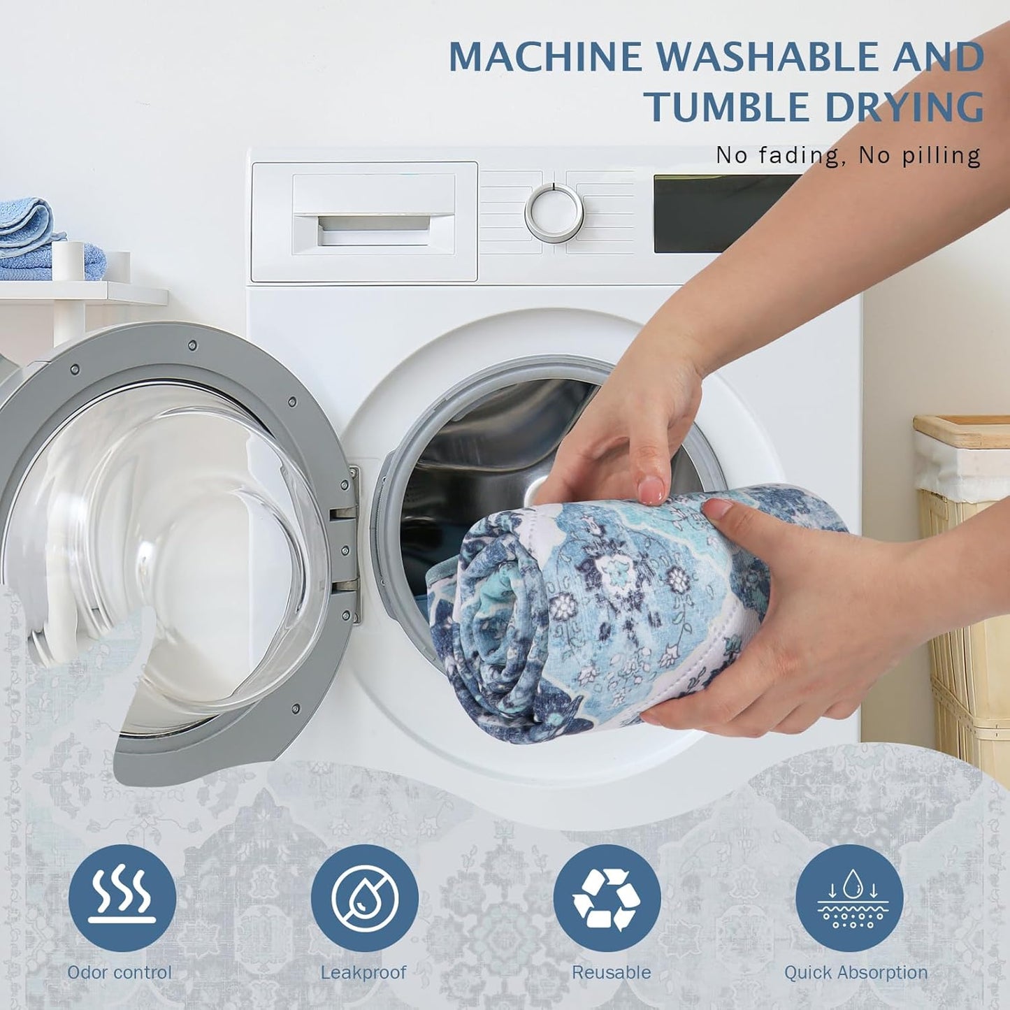 IEUUMLER Washable Pee Pads for Dogs, 2 Pack Reusable Non-Slip Grip, Super Absorbent Waterproof Puppy Pads for Potty Training, Playpen, Crate, Whelping Box EU011 (Blue, 36" x 41")