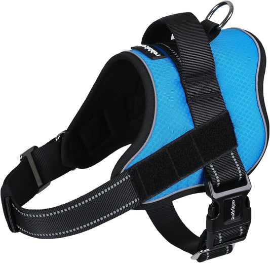 rabbitgoo Dog Harness Medium Sized, Easy On Pet Vest with One Buckle, No Pull Adjustable Service Harness with D-Ring & Handle, Reflective for Safety Walking, Training, Blue, M