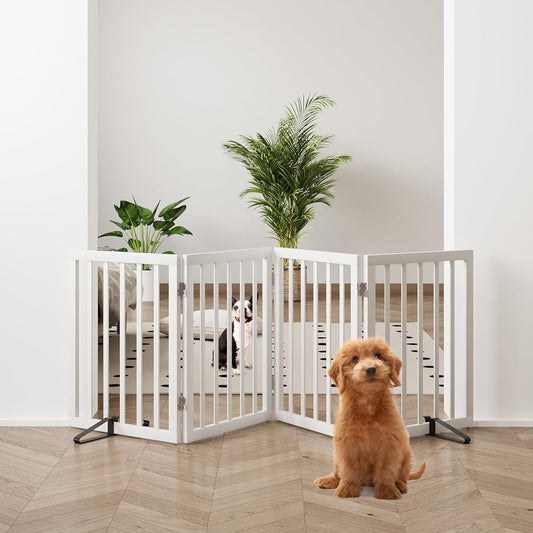 37-74" Wide Dog Gate 4 Panel Dog Gates for Stair Doorways House Indoor Freestanding Pet Gates for Dogs, Doogie Puppy Fences