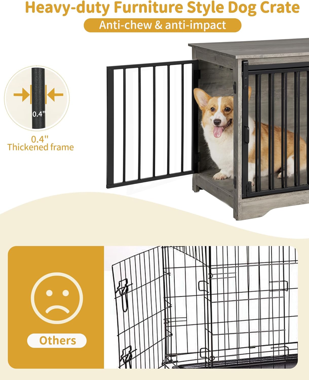 31.9" Dog Crate Furniture with Barn Door, Heavy Duty Dog Kennel Indoor with 2 Doors, Wooden Pet Cage End Table for Small Medium Dogs up to 44 lb, Anti-Chew Anti-Escape, Greige DFC83605B