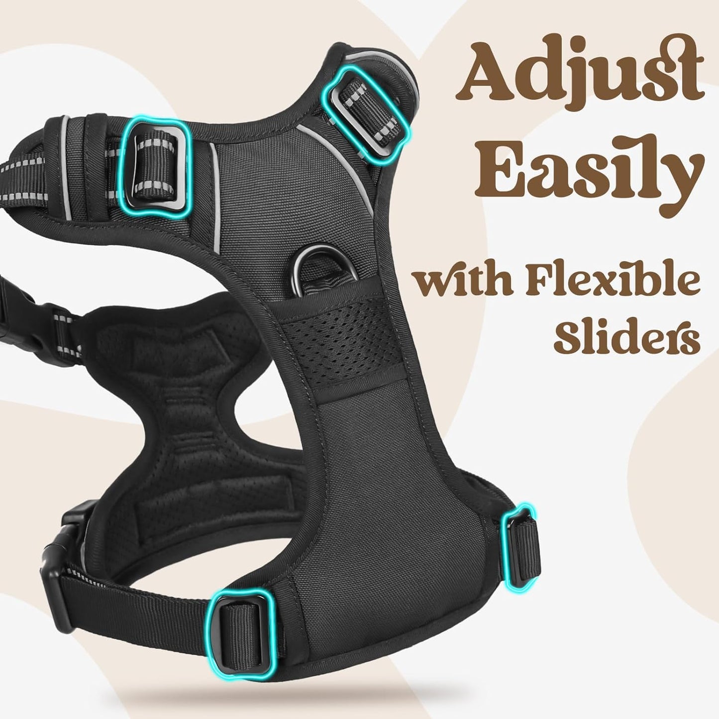 rabbitgoo Dog Harness for Large, No Pull Pet Harness with 3 Buckles, Adjustable Soft Padded Vest with Control Handle, Walking Reflective Pet Vest for Extra Large Dogs, Black, XL