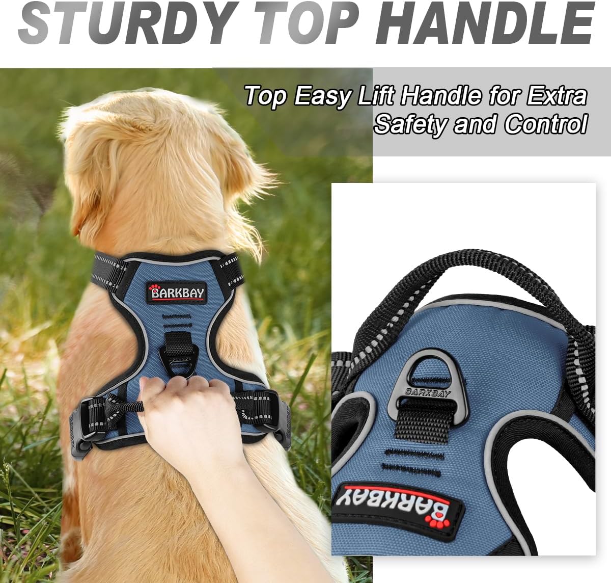 BARKBAY No Pull Dog Harness Front Clip Heavy Duty Reflective Easy Control Handle for Large Dog Walking(Navy,S)