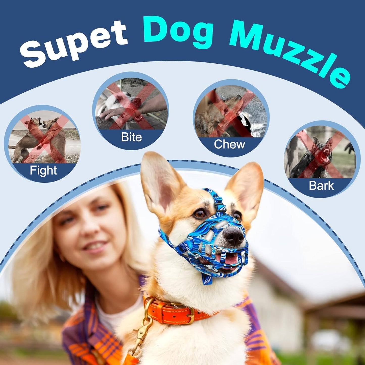 Basket Muzzle to Prevent Biting, Dog Muzzle for Large Medium Small Dogs Allows Panting Drinking Anti Chewing, Perfect for Grooming Trimming Training and Aggressive Reactive Dogs (Blue, Size 5)